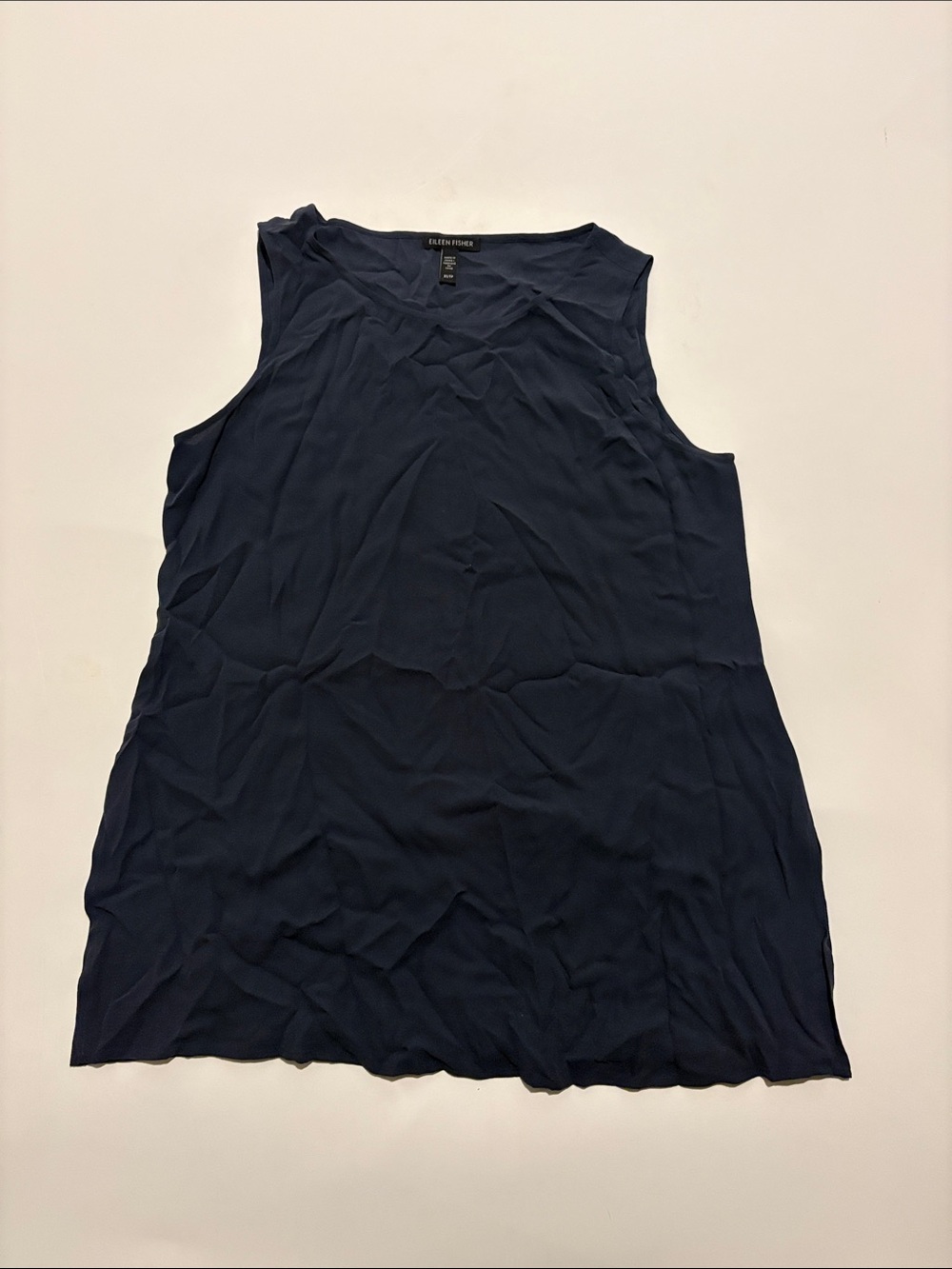 Eileen Fisher 100% Silk Deep Navy Sleeveless Crewneck Tank